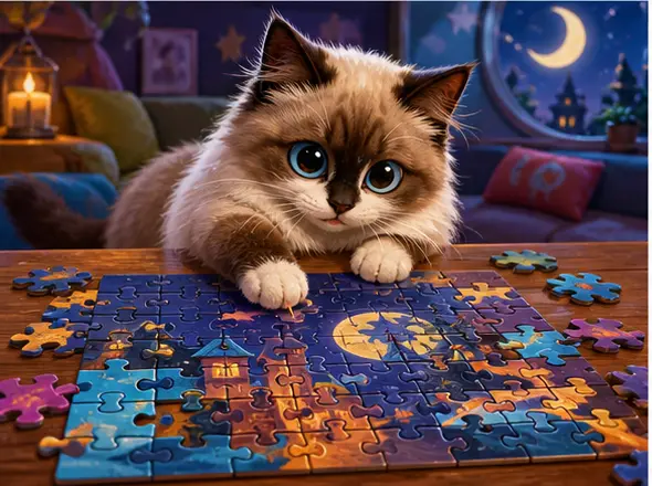Moon Window Jigsaw cat-themed game artwork