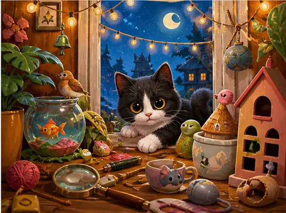 Window Shelf Jigsaw cat-themed game artwork