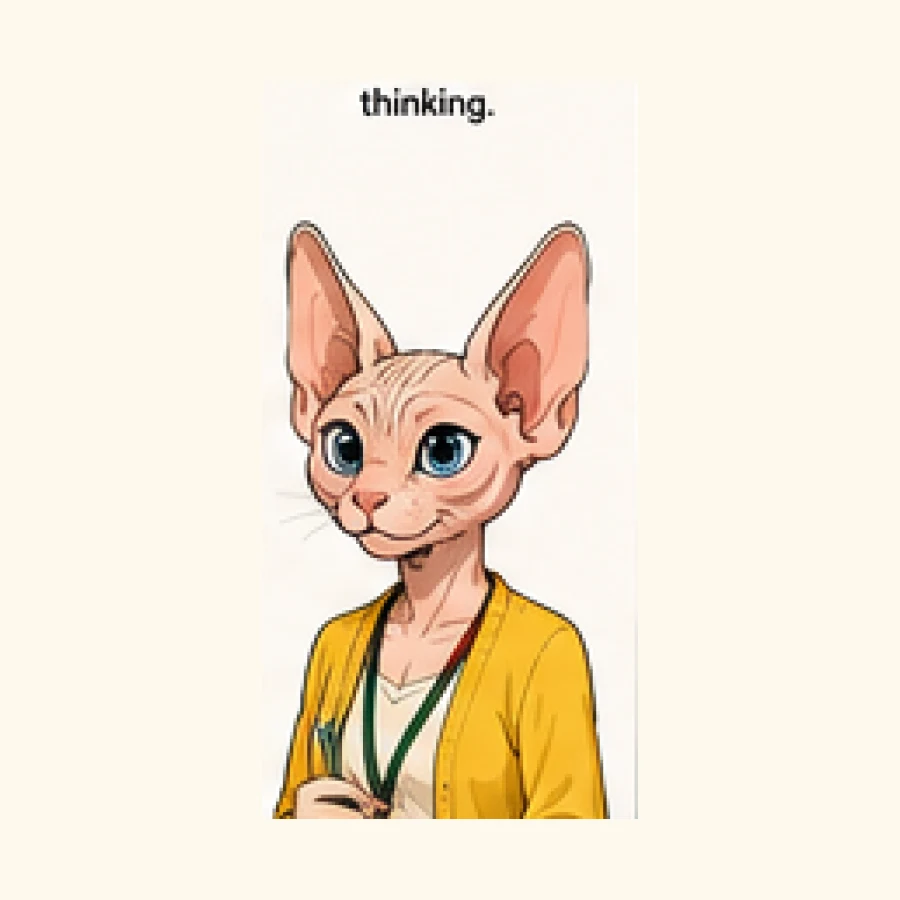 A small comic cat from Paws and Deadlines, usually used for fast visual interruptions in office scenes.