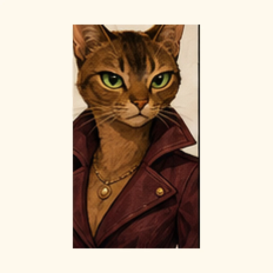 A cozy noir cat investigator from The Velvet Claw, framed around clues, soft shadows and bakery-window mystery.