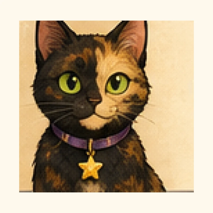 A foster-home cat character from Foster House Rules, used for calm guidance and patient routines.