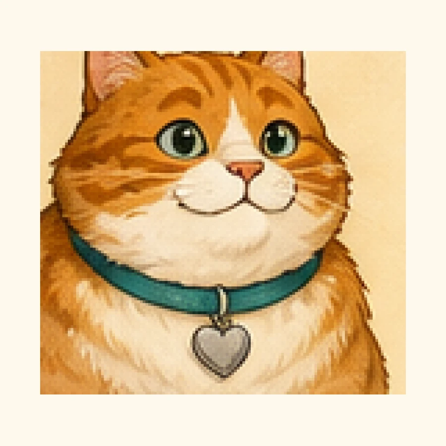 A warm supporting cat from Foster House Rules, built around reassurance and gentle household comedy.