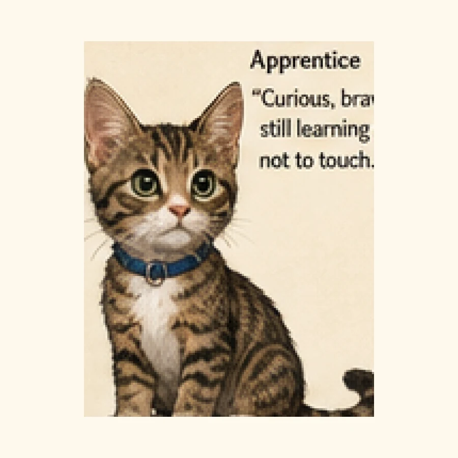 A light supporting cat from Tony and the Artifact Crew, designed for warmth inside artifact adventure scenes.