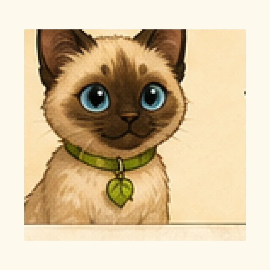 A foster kitten character from Foster House Rules, designed for patience, trust and new-home routines.