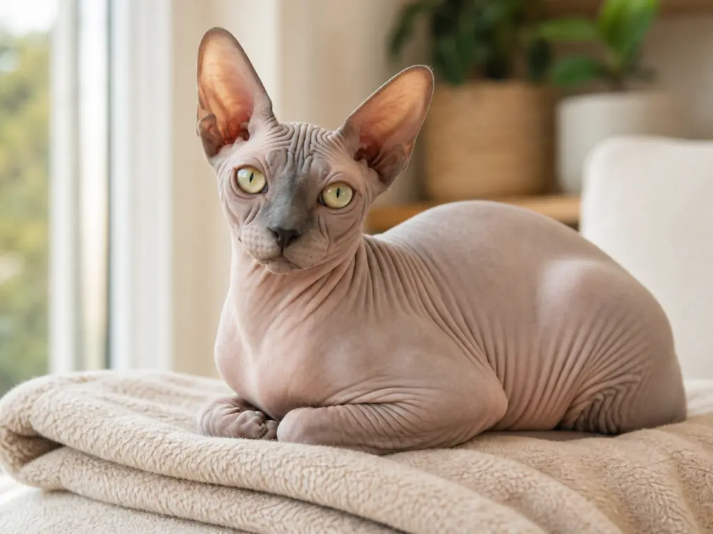 AI-generated ultra-realistic Sphynx cat photo for the Aquarius horoscope breed match.