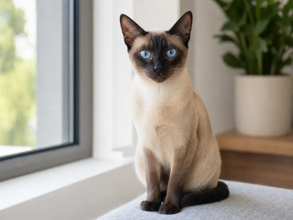 AI-generated ultra-realistic Siamese cat photo for the Gemini horoscope breed match.
