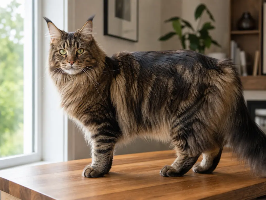 AI-generated ultra-realistic Maine Coon cat photo for the Leo horoscope breed match.