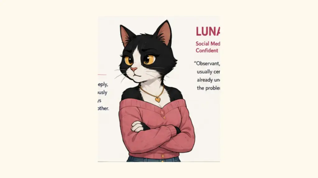 CatWorldly character reference portrait for Luna.