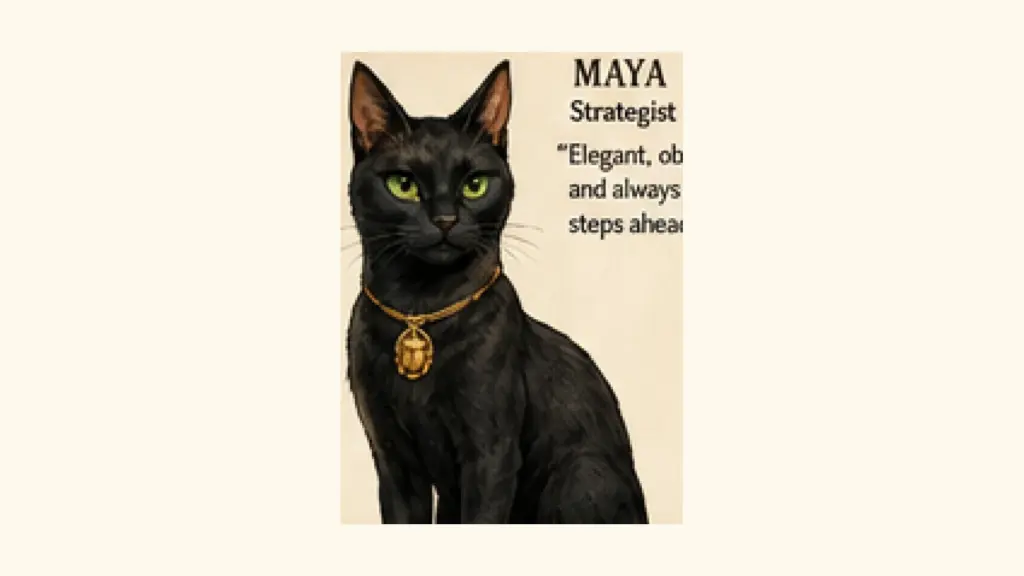 CatWorldly character reference portrait for Maya.